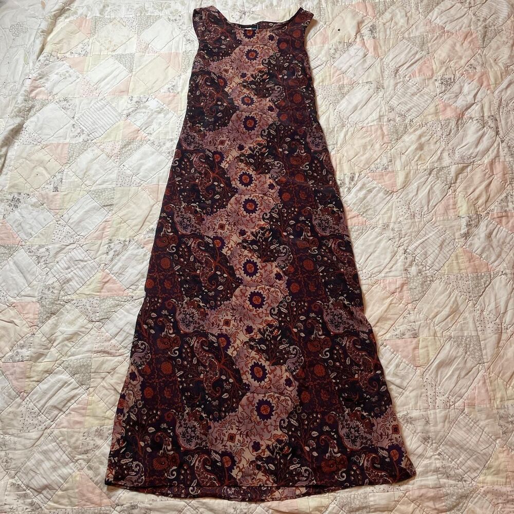 sweet y2k vintage maroon and pink hippy boho paisley maxi tank dress size large